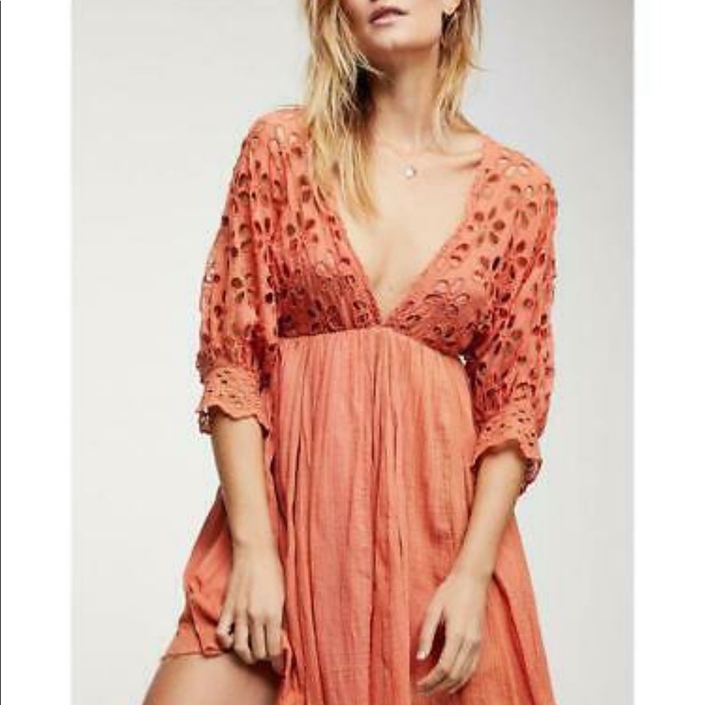Free People Bella Note Eyelet Dress in Teracotta